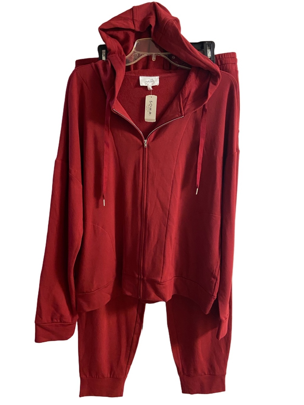 Soma Red Full Zip Hooded Sweatshirt & Joggers Tracksuit Set Large NWT
